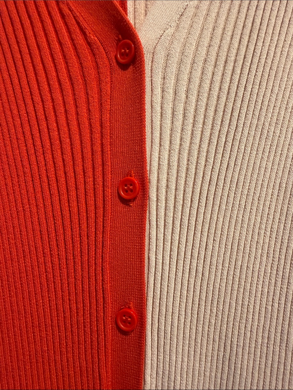 STAUD Colorblock Ribbed V-Neck Cardigan - Red & Light Pink - Picture 5 of 5